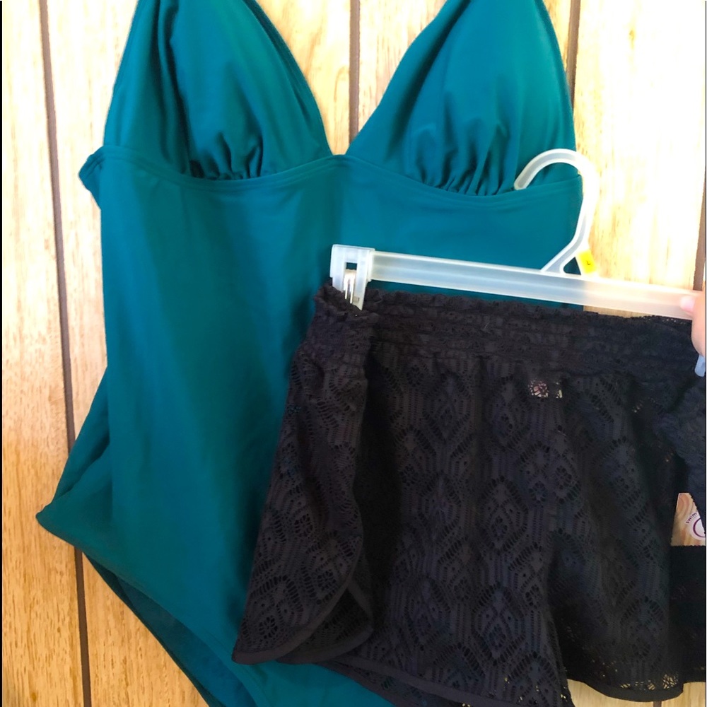 Full piece bathing suit with lace shorts , size XL